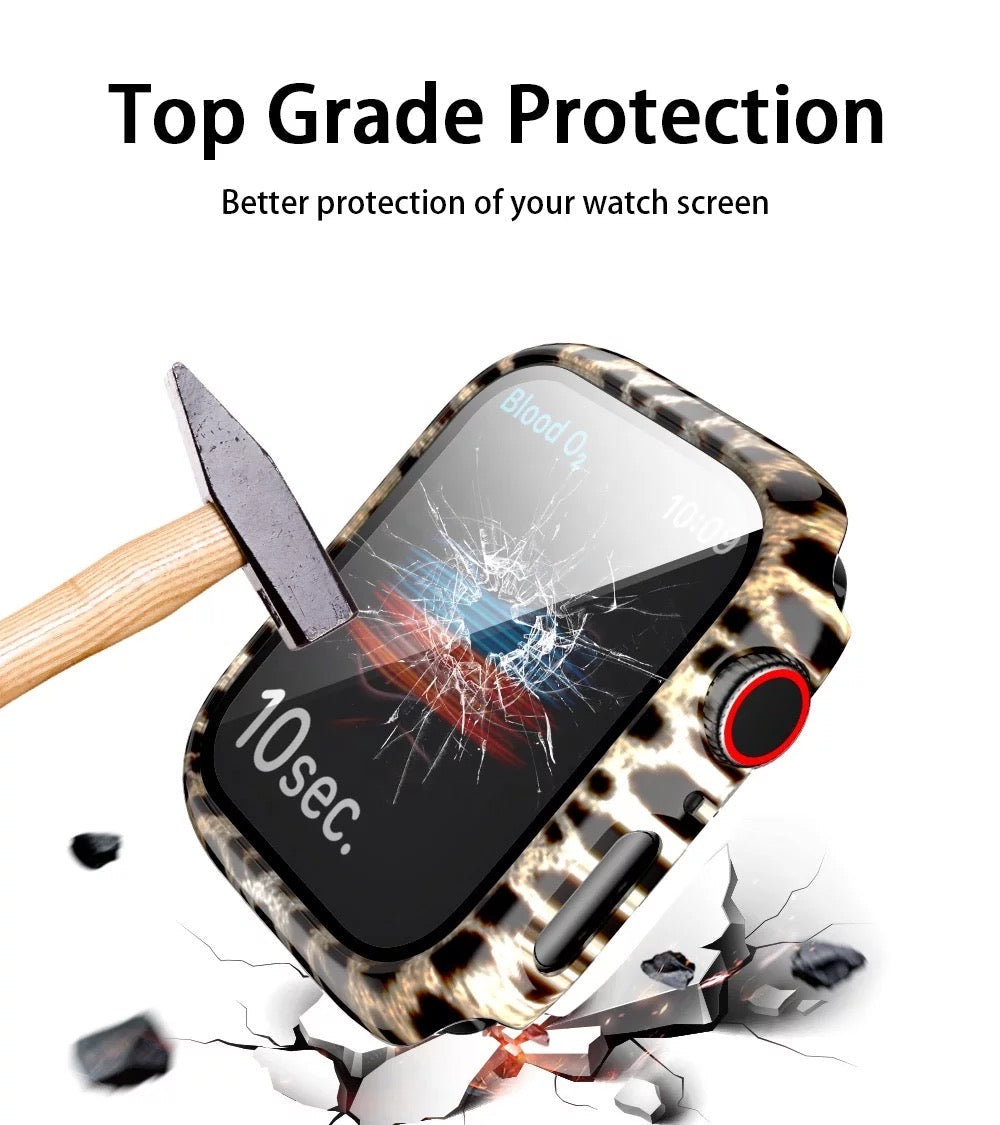 Printed Hard Case With Tempered Glass Screen Protector For Apple Watch Multiple Colors Available