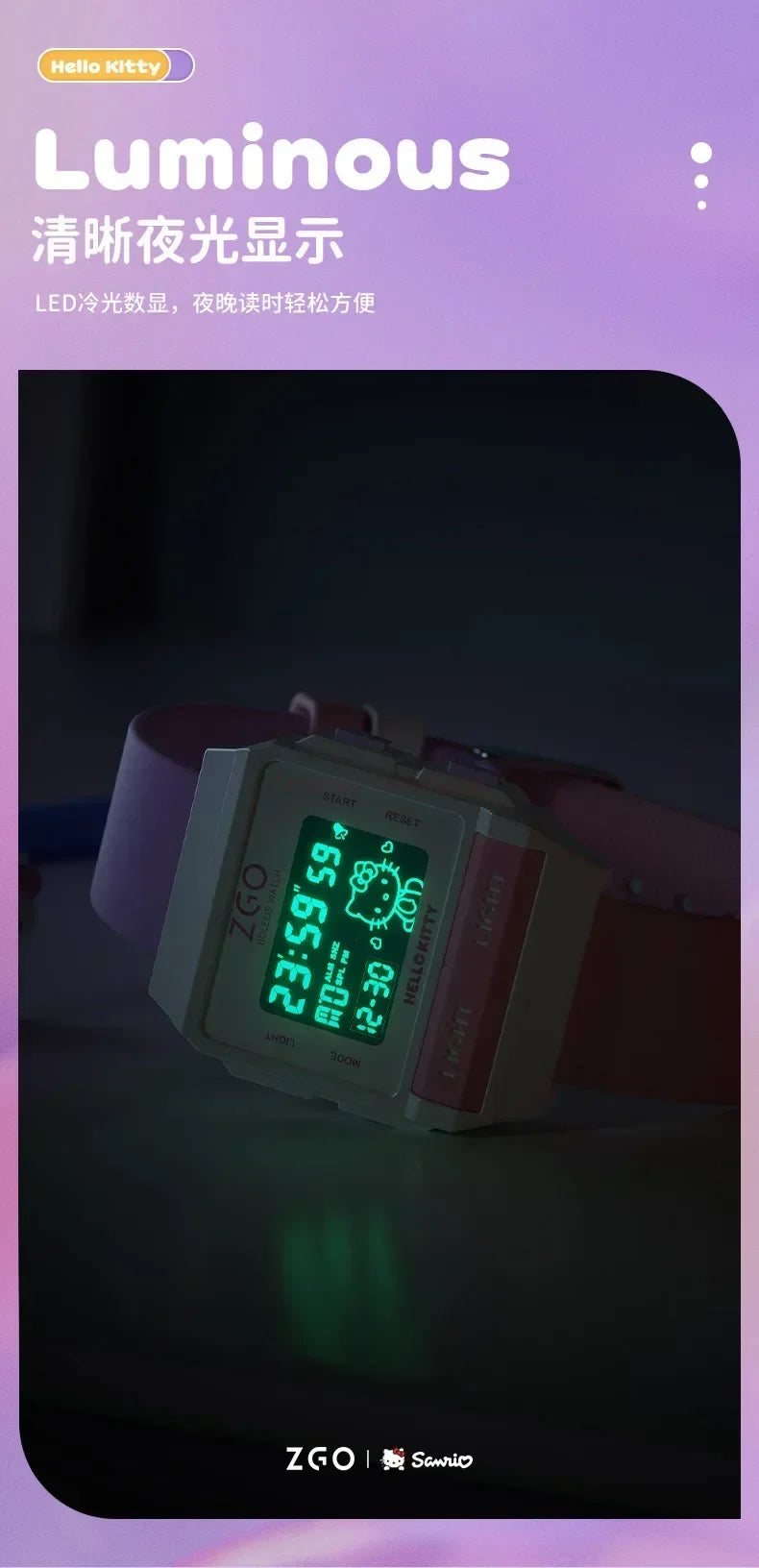Original Sanrio Joint Zgo Kuromi Cinnamoroll Anime Cute Watches Waterproof Luminous Kawaii Sports Quartz Watch Chrismas Gifts