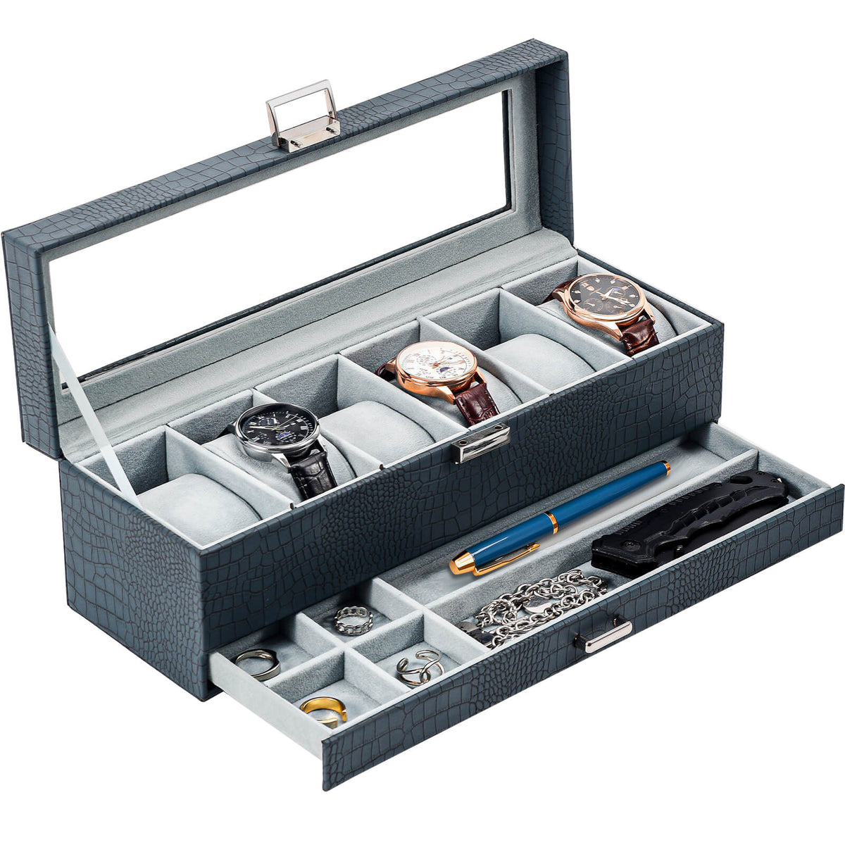 2-Layer Watch Box with Glass Lid, Jewelry Organizer Display Case | ProCase