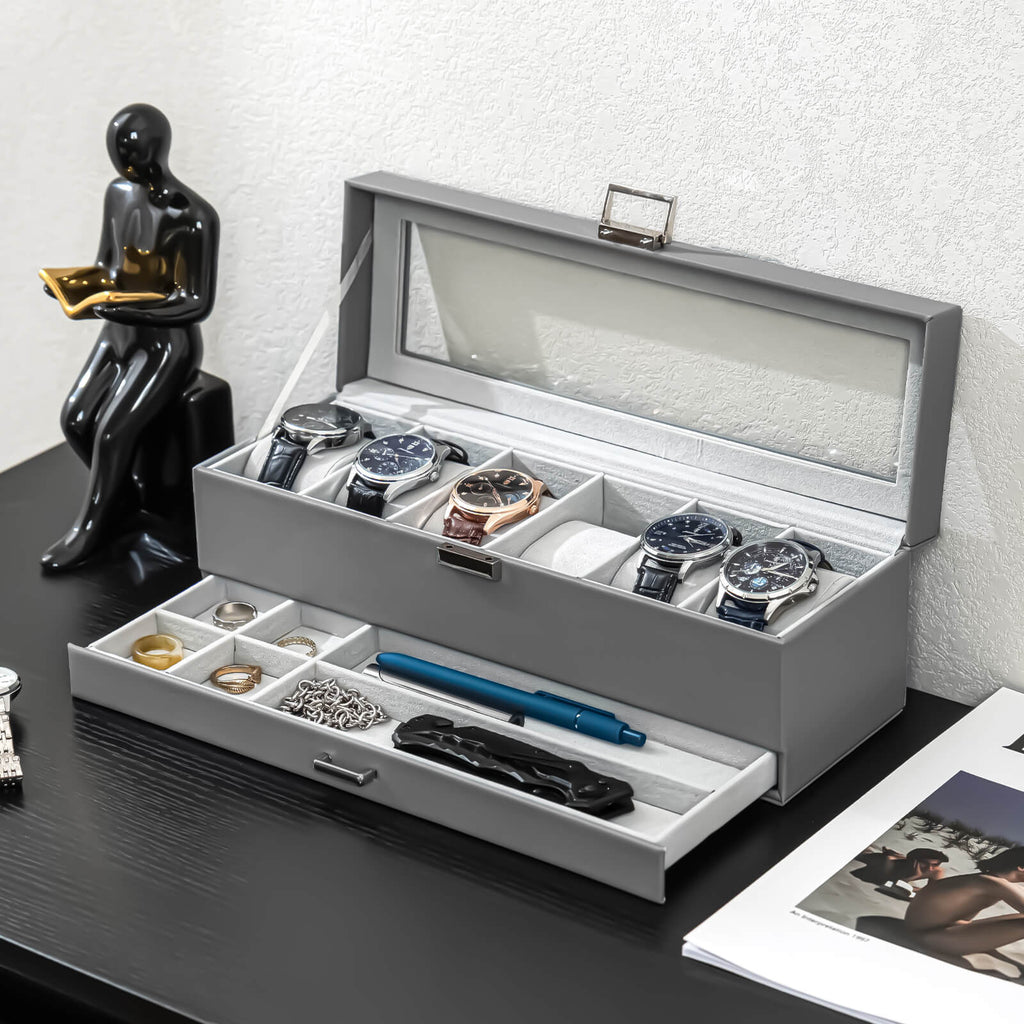 2-Layer Watch Box with Glass Lid, Jewelry Organizer Display Case | ProCase