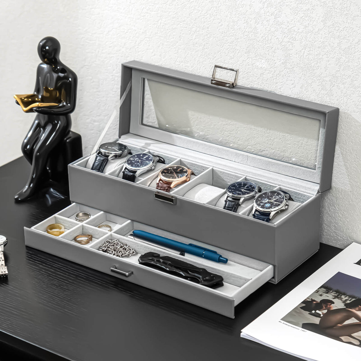 2-Layer Watch Box with Glass Lid, Jewelry Organizer Display Case | ProCase