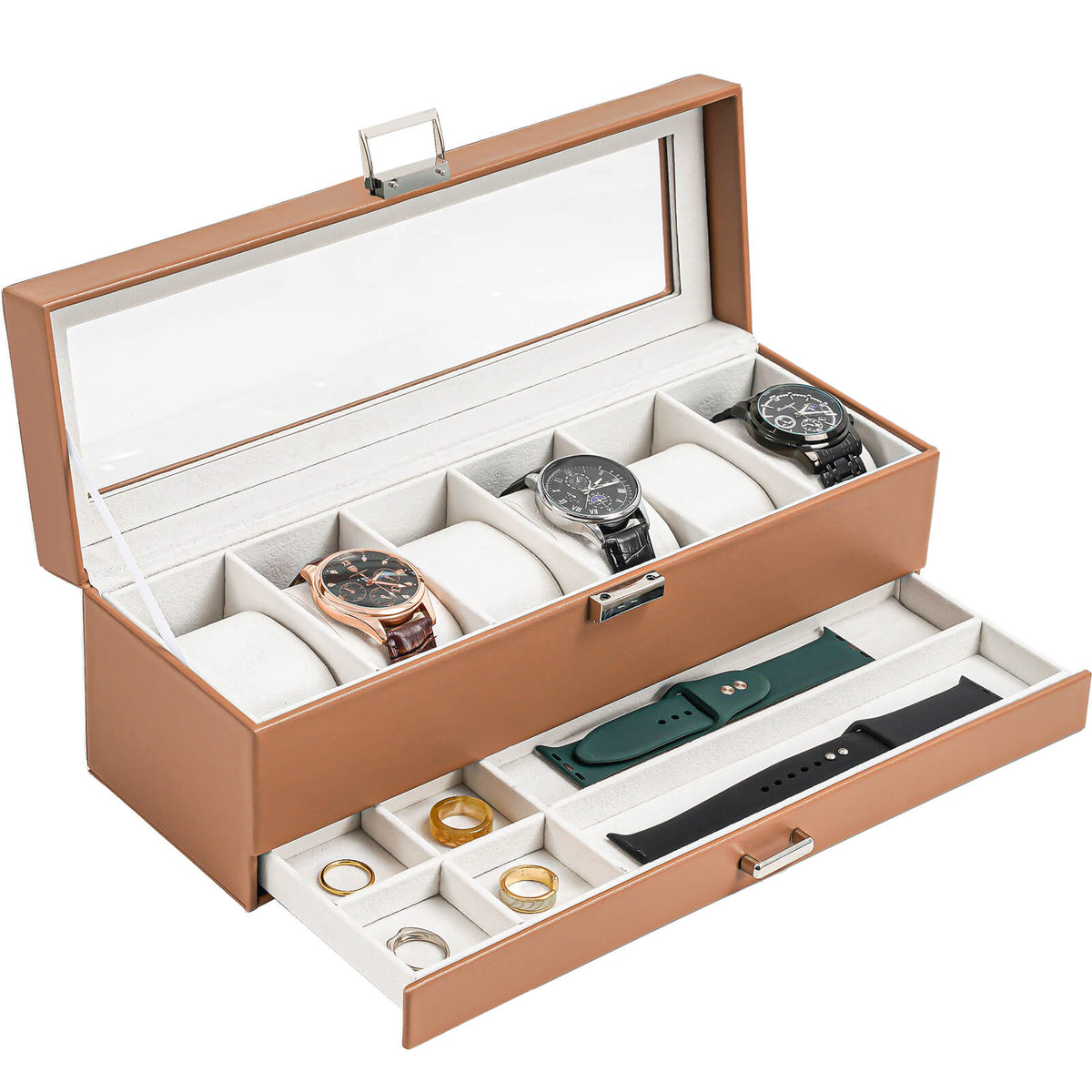2-Layer Watch Box with Glass Lid, Jewelry Organizer Display Case | ProCase
