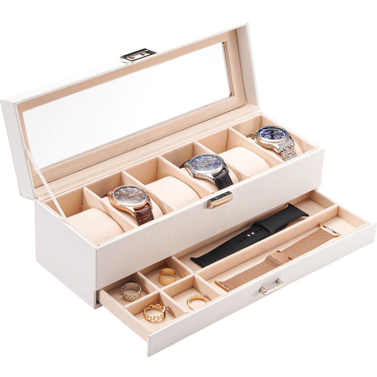 2-Layer Watch Box with Glass Lid, Jewelry Organizer Display Case | ProCase