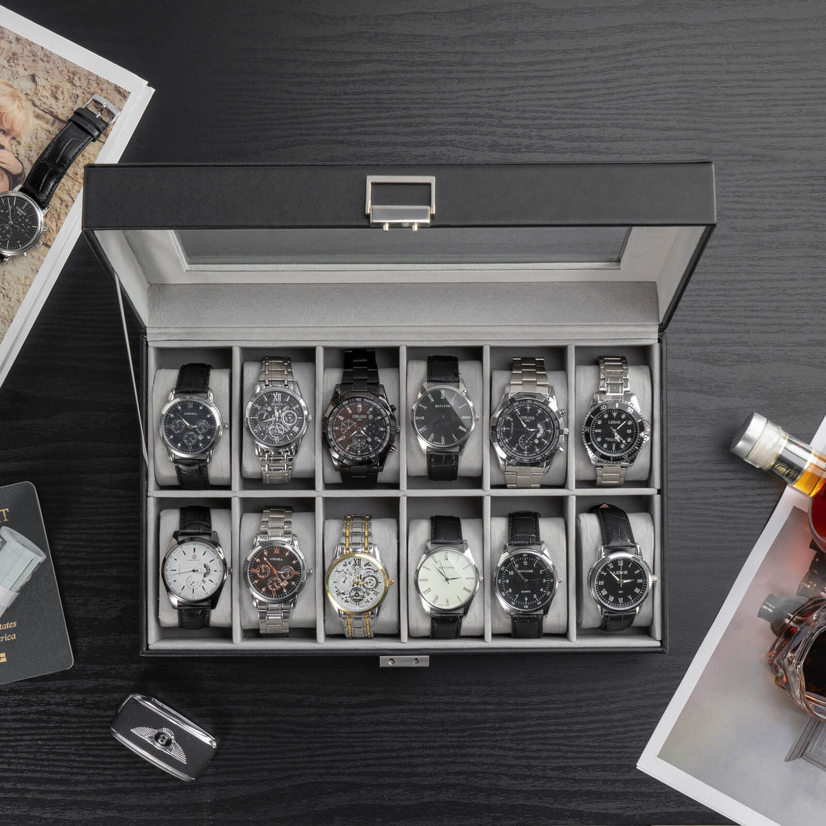 Watch Box with Glass Lid, 3-18 Slots PU Leather Watch Storage Organizer & Display Case | ProCase
