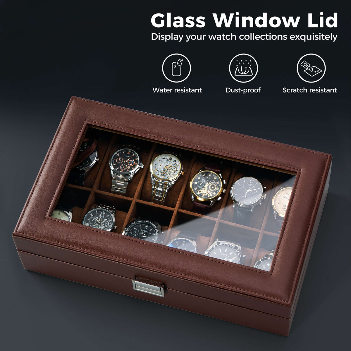Watch Box with Glass Lid, 3-18 Slots PU Leather Watch Storage Organizer & Display Case | ProCase