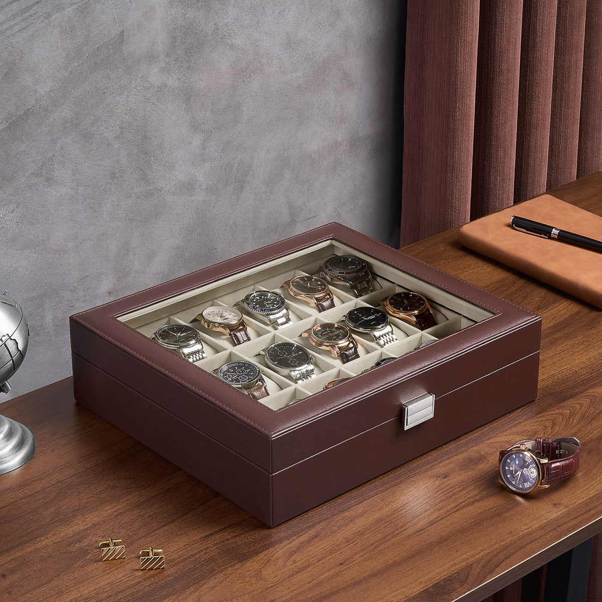 Watch Box with Glass Lid, 3-18 Slots PU Leather Watch Storage Organizer & Display Case | ProCase