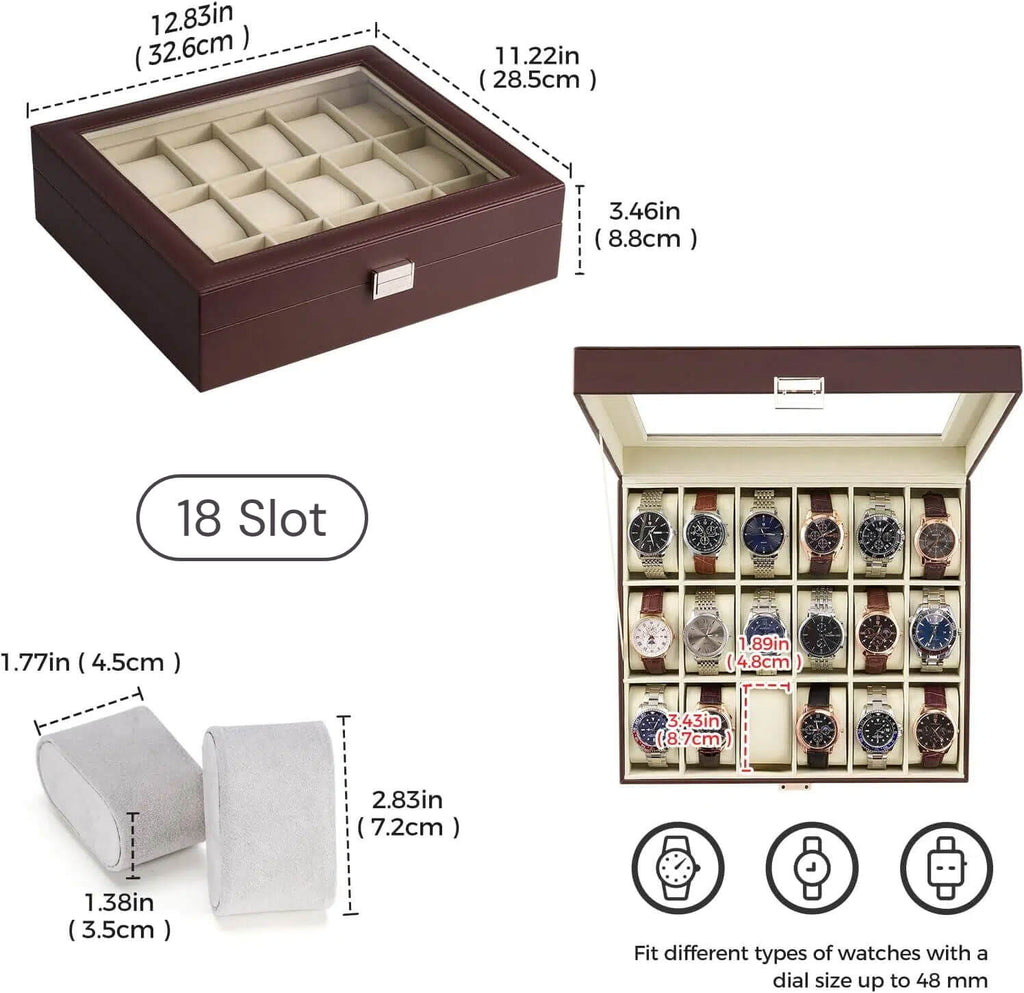 Watch Box with Glass Lid, 3-18 Slots PU Leather Watch Storage Organizer & Display Case | ProCase
