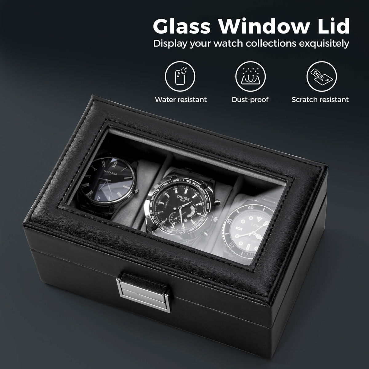 Watch Box with Glass Lid, 3-18 Slots PU Leather Watch Storage Organizer & Display Case | ProCase