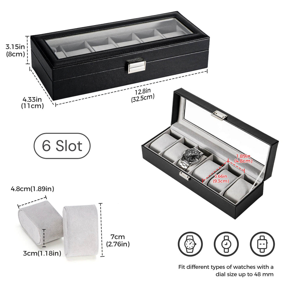 Watch Box with Glass Lid, 3-18 Slots PU Leather Watch Storage Organizer & Display Case | ProCase